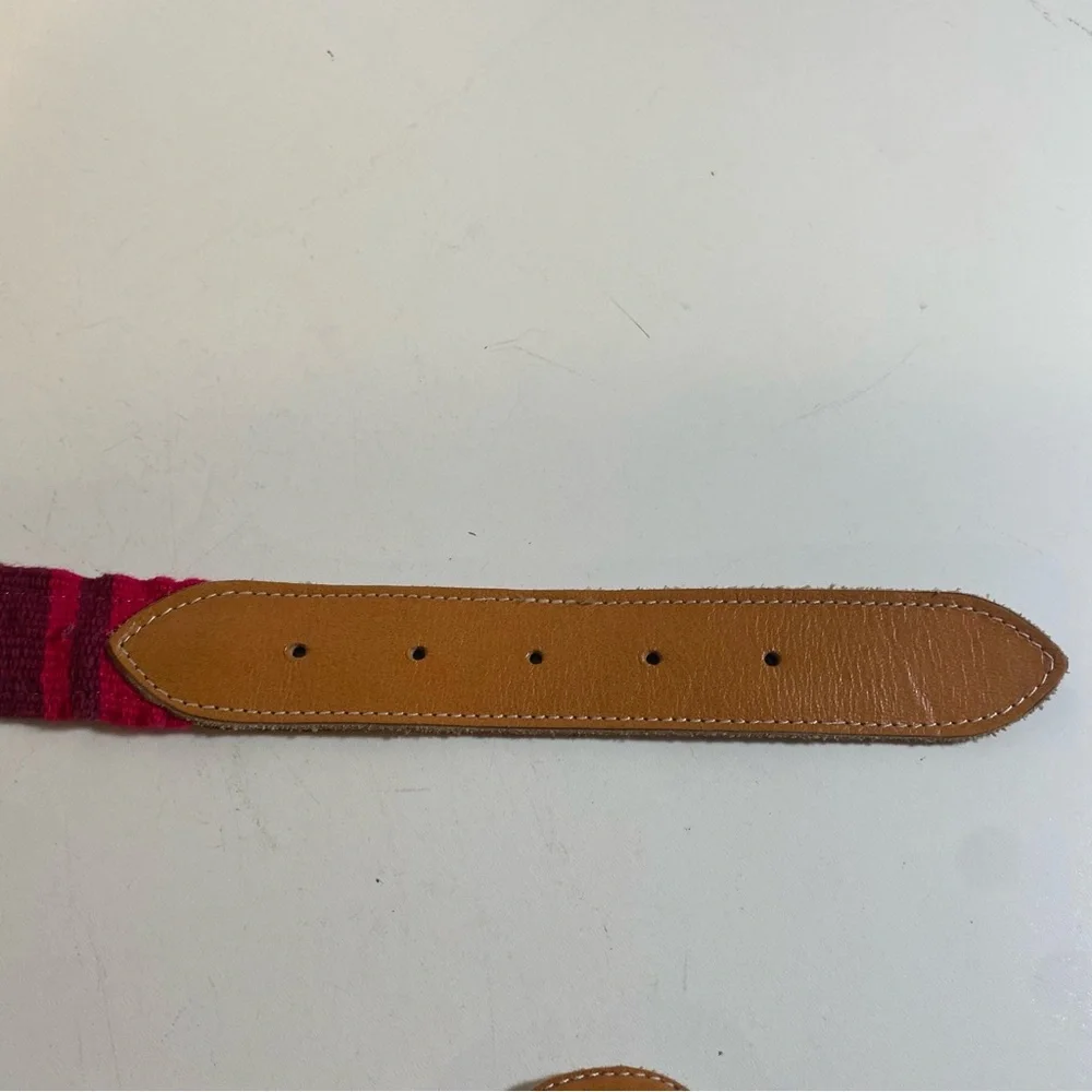 Guatamalan Leather & Colorful Woven Fabric Belt Size Large